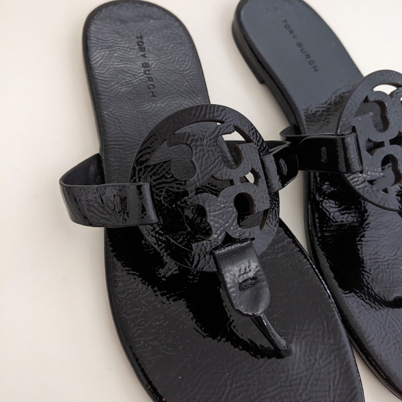 EUC! Tory Burch Miller Sandal In Black Patent Leather Size 7.5 - Picture 3 of 16